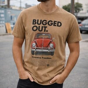 VW Beetle Graphic Tee Volkswagen Bugged Out Shirt Mens Medium Y2K Streetwear